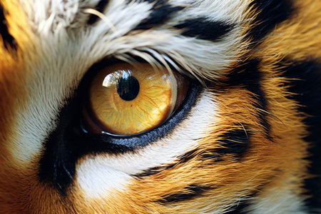 Close-up of a tiger eye staring directly forward, Generative AIの素材