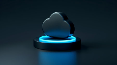 Close-up, Abstract minimal cloud computing icon with dark background, Generative AIの素材