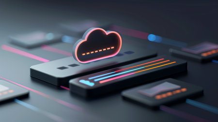 Close-up, 3d minimal cloud icon with infographics chart on dark background, Generative AIの素材