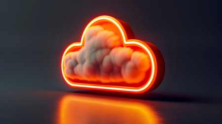 Close-up, Abstract minimal cloud computing icon with dark background, Generative AIの素材