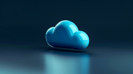 Close-up, Abstract minimal cloud computing icon with dark background, Generative AIの素材