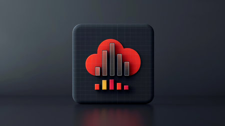 Close-up, 3d minimal cloud icon with infographics chart on dark background, Generative AIの素材