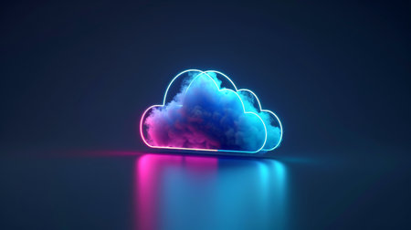 Close-up, Abstract minimal cloud computing icon with dark background, Generative AIの素材