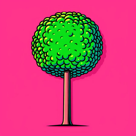 Colorful cartoon pop-art style tree with minimal details, Generative AIの素材
