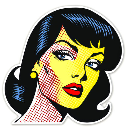 Colorful cartoon pop-art style woman with minimal details, Generative AIの素材