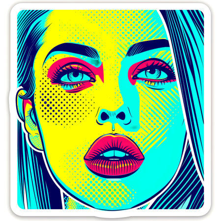 Colorful cartoon pop-art style woman with minimal details, Generative AIの素材