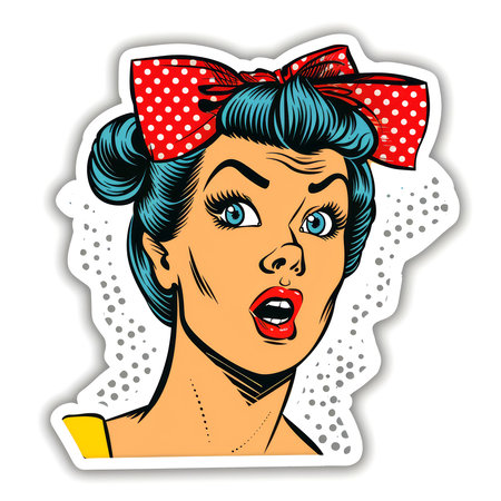 Colorful cartoon pop-art style woman with minimal details, Generative AIの素材