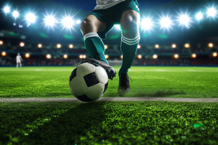 Close-up,The striker shows off dribbling skills in stadium, Generative AIの素材