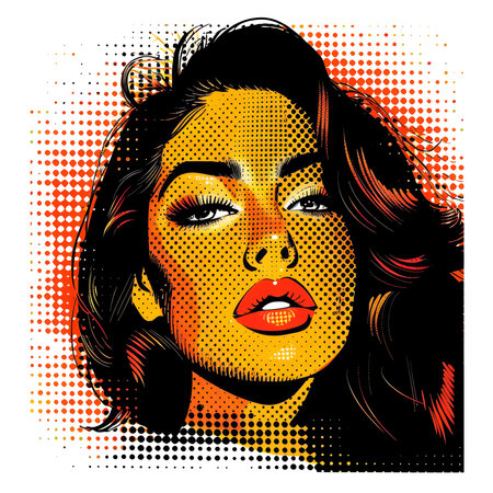 Colorful cartoon pop-art style woman with minimal details, Generative AIの素材