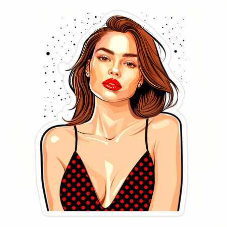 Colorful cartoon pop-art style woman with minimal details, Generative AIの素材