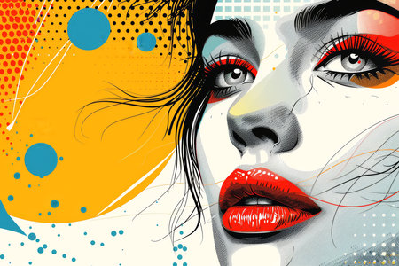 Colorful cartoon pop-art style woman with minimal details, Generative AIの素材