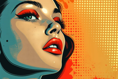 Colorful cartoon pop-art style woman with minimal details, Generative AIの素材