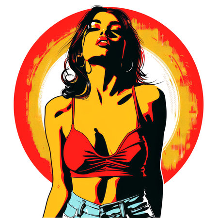 Colorful cartoon pop-art style woman with minimal details, Generative AIの素材