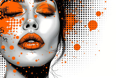 Colorful cartoon pop-art style woman with minimal details, Generative AIの素材