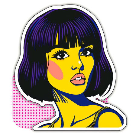 Colorful cartoon pop-art style woman with minimal details, Generative AIの素材