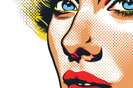 Colorful cartoon pop-art style woman with minimal details, Generative AIの素材