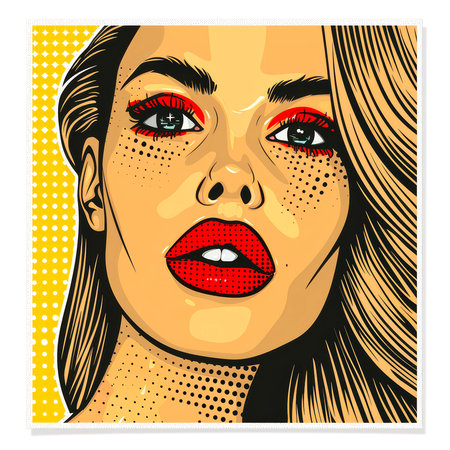 Colorful cartoon pop-art style woman with minimal details, Generative AIの素材