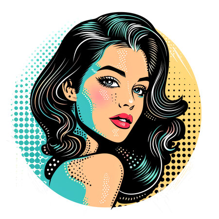 Colorful cartoon pop-art style woman with minimal details, Generative AIの素材
