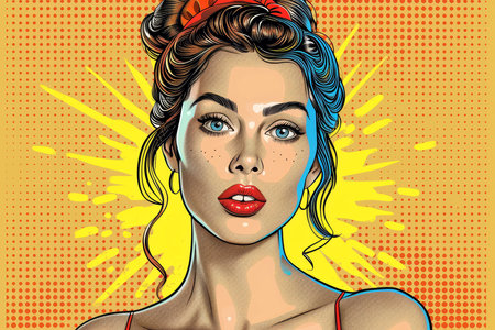 Colorful cartoon pop-art style woman with minimal details, Generative AIの素材