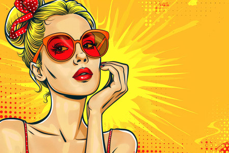 Colorful cartoon pop-art style woman with minimal details, Generative AIの素材