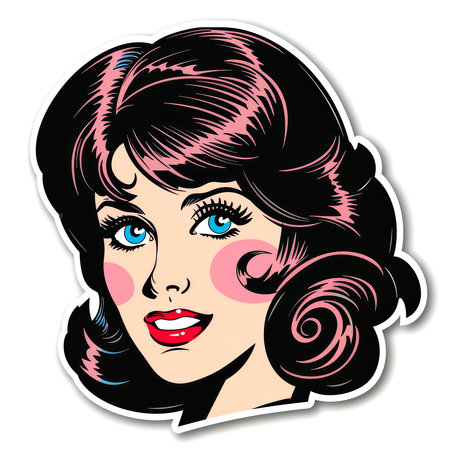 Colorful cartoon pop-art style woman with minimal details, Generative AIの素材