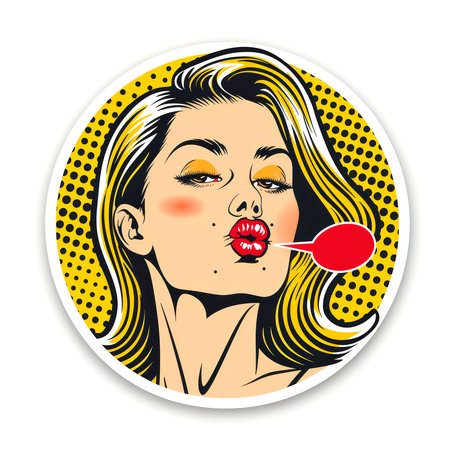 Colorful cartoon pop-art style woman with minimal details, Generative AIの素材