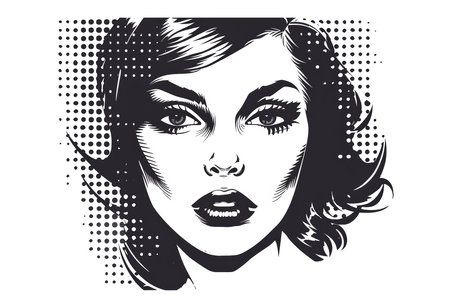 Colorful cartoon pop-art style woman with minimal details, Generative AIの素材