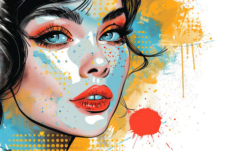 Colorful cartoon pop-art style woman with minimal details, Generative AIの素材