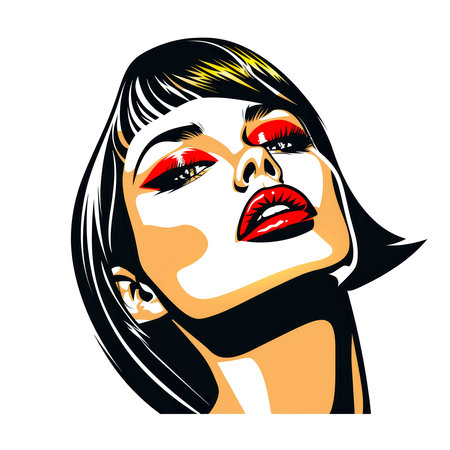 Colorful cartoon pop-art style woman with minimal details, Generative AIの素材