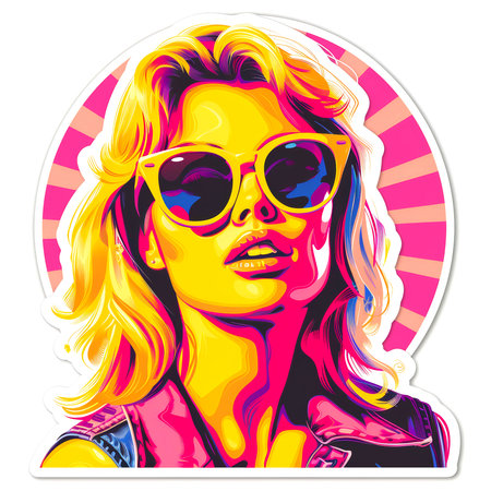 Colorful cartoon pop-art style woman with minimal details, Generative AIの素材