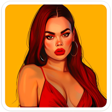 Colorful cartoon pop-art style woman with minimal details, Generative AIの素材