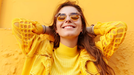 Close-up, portrait happy beautiful young woman, healthy lifestyle concept, Generative AIの素材