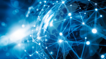 Digital world map globe with global network technology, Generative AIの素材