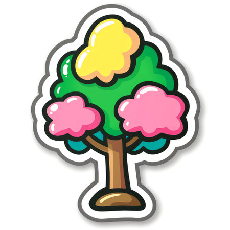 Colorful cartoon pop-art style tree with minimal details, Generative AIの素材