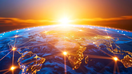 Digital world map globe with global network technology, Generative AIの素材