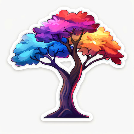 Colorful cartoon pop-art style tree with minimal details, Generative AIの素材