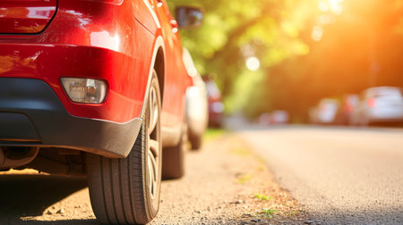 Cars on highway in traffic jam, city street traffic congestion during rush hour, Generative AIの素材