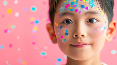 Close-up, Portrait of fashionable child model with fantasy makeup for cosmetics advertising, Generative AIの素材