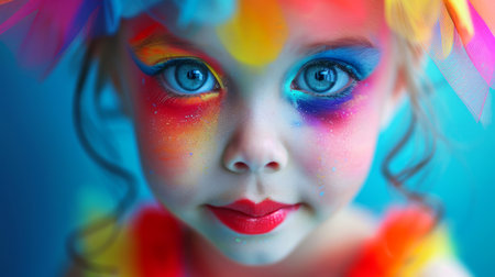 Close-up, Portrait of fashionable child model with fantasy makeup for cosmetics advertising, Generative AIの素材