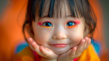 Close-up, Portrait of fashionable child model with fantasy makeup for cosmetics advertising, Generative AIの素材