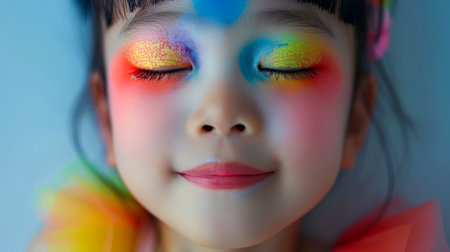 Close-up, Portrait of fashionable child model with fantasy makeup for cosmetics advertising, Generative AIの素材