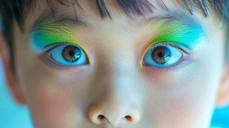 Close-up, Portrait of fashionable child model with fantasy makeup for cosmetics advertising, Generative AIの素材