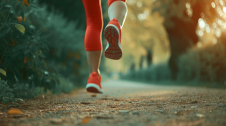 Close-up, Young woman walking and running outdoor, Generative AIの素材