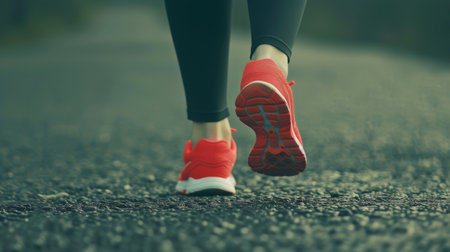Close-up, Young woman walking and running outdoor, Generative AIの素材