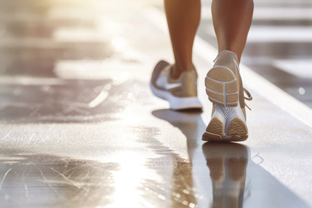 lose-up, Marathon running race people competing in fitness and healthy active lifestyle feet on road, Generative AIの素材