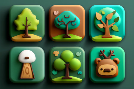 Close-up, Collection 3d cute tree icon, Generative AIの素材