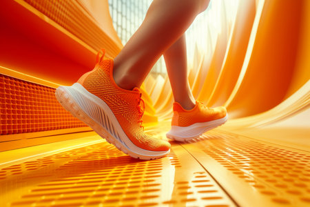 Close-up, Young woman walking and running outdoor, Generative AIの素材