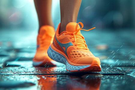 Close-up, Young woman walking and running outdoor, Generative AIの素材