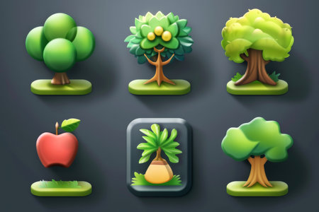 Close-up, Collection 3d cute tree icon, Generative AIの素材