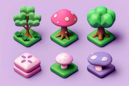 Close-up, Collection 3d cute tree icon, Generative AIの素材